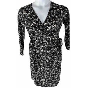 Anne Klein Size Small Black Gray Faux Wrap Dress Geometric Body‎ Con Career